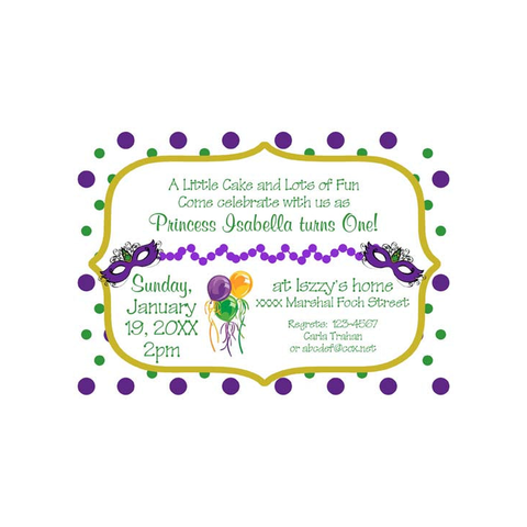 MARDI GRAS MASK WITH DOTS CUSTOM INVITATION