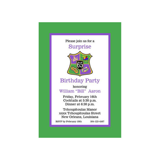 MARDI GRAS SHIELD CUSTOM INVITATION