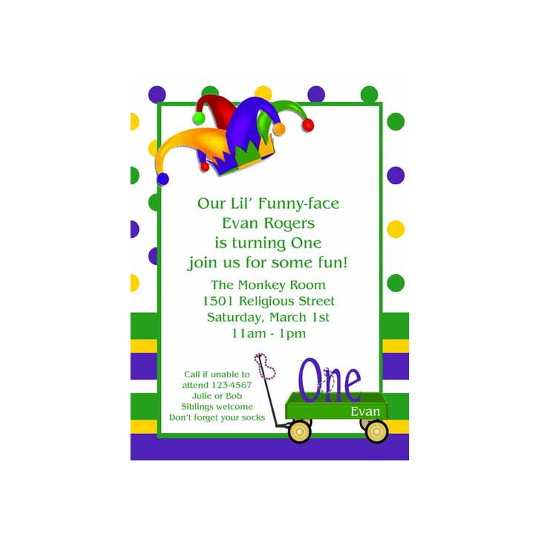 MARDI GRAS WAGON AND HAT CUSTOM INVITATION