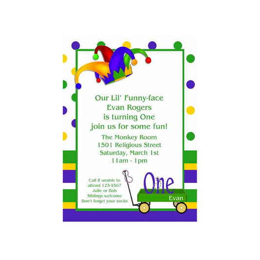 MARDI GRAS WAGON AND HAT CUSTOM INVITATION