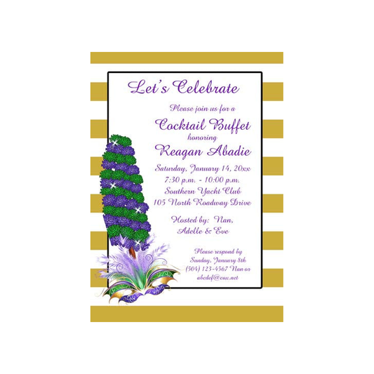 MARDI GRAS WALKING CANE CUSTOM INVITATION
