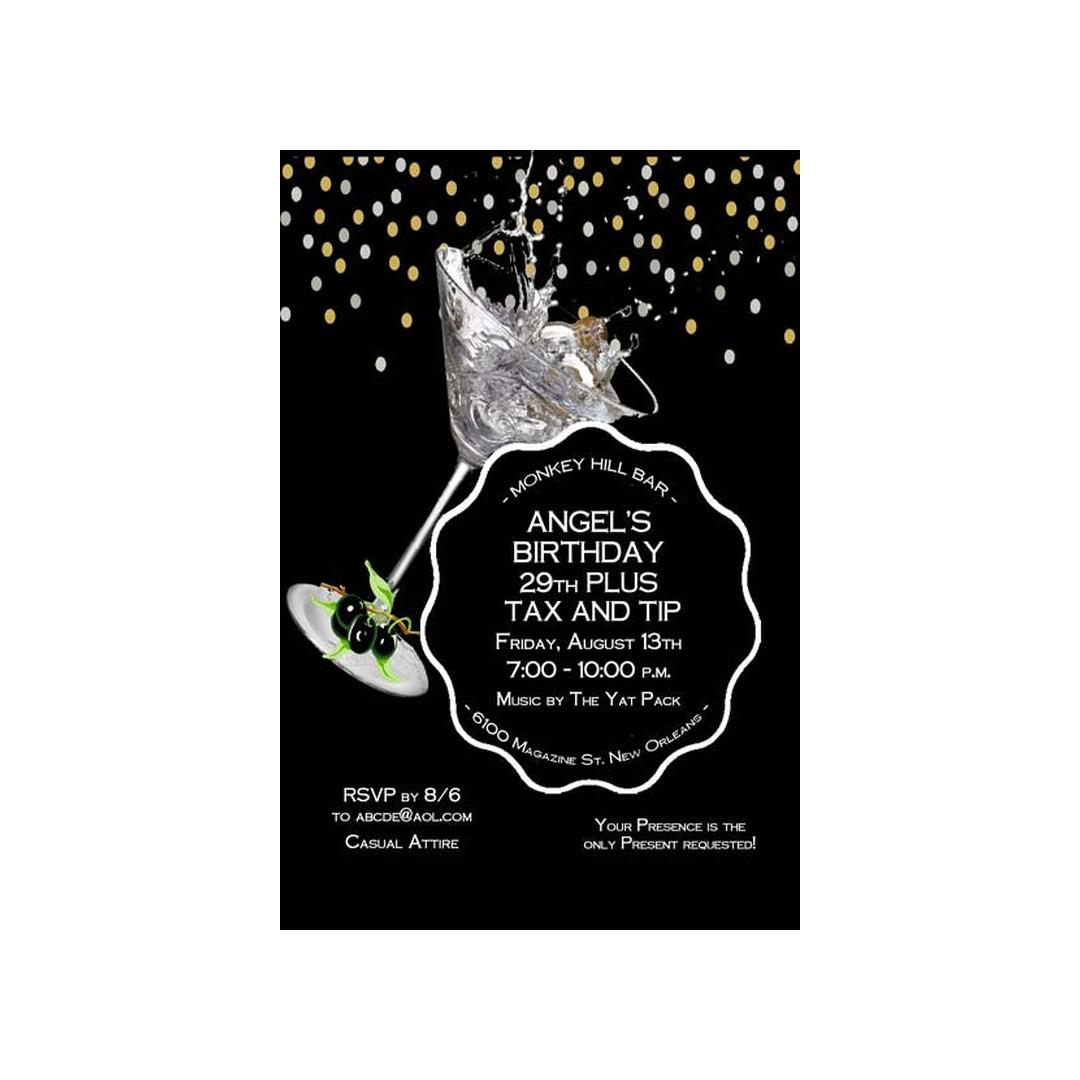 MARTINI AND SPLASHING OLIVE CUSTOM INVITATION