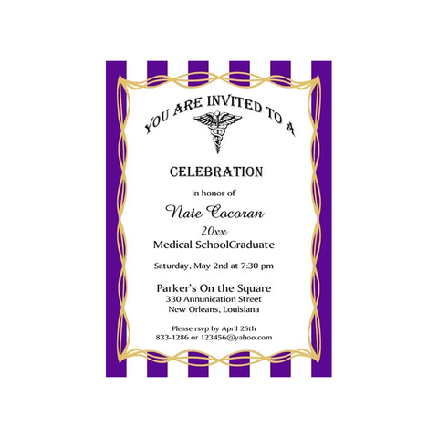 MEDICAL CADUCEUS GRADUATION CUSTOM INVITATION