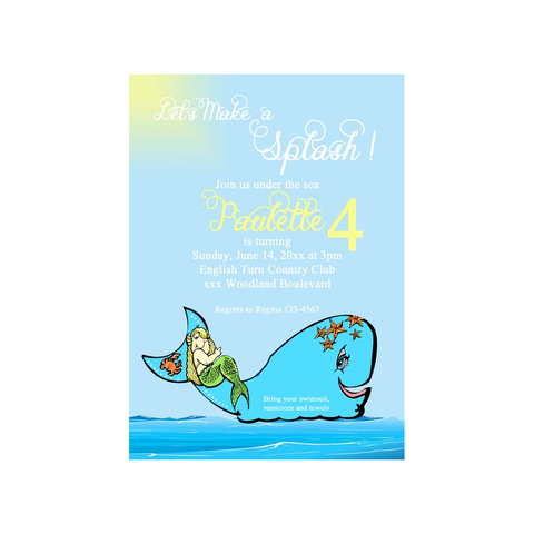 MERMAID ON WHALE CUSTOM INVITATION