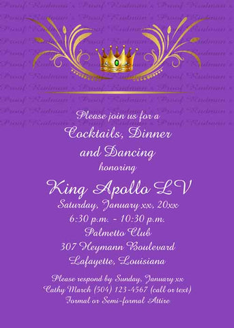MARDI GRAS GOLD CROWN CUSTOM INVITATION