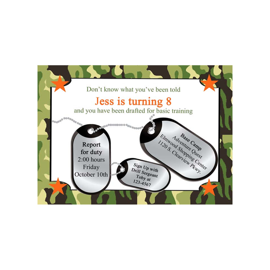 MILITARY DOG TAGS CAMO CUSTOM INVITATION
