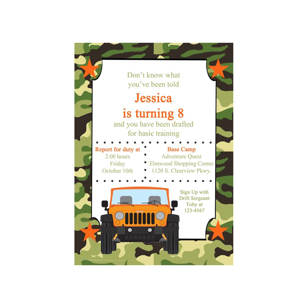 MILITARY JEEP CAMO 2 CUSTOM INVITATION