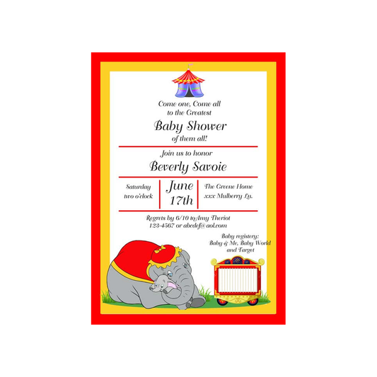 MOM AND BABY ELEPHANT CIRCUS THEME CUSTOM INVITATION