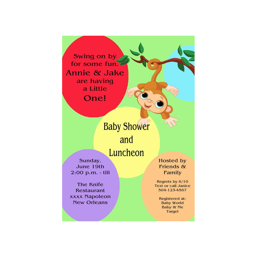 MONKEY AND CIRCLES BACKGROUND CUSTOM INVITATION