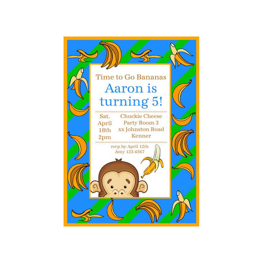 MONKEY WITH BANANA BORDER CUSTOM INVITATION