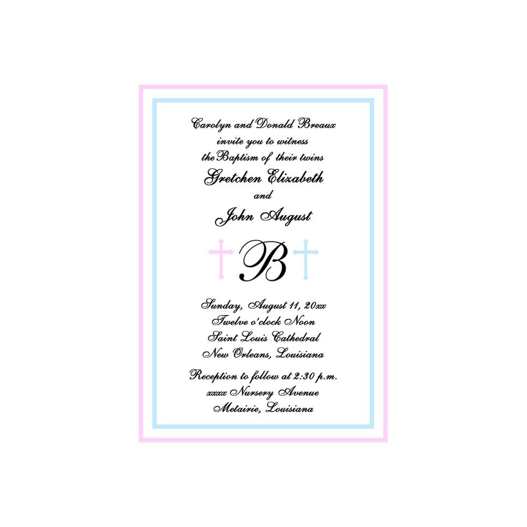 MONOGRAM WITH TWIN CROSSES  CUSTOM INVITATION