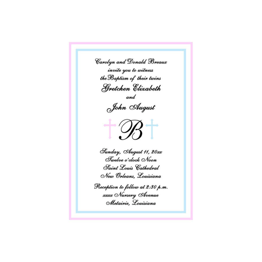 MONOGRAM WITH TWIN CROSSES  CUSTOM INVITATION