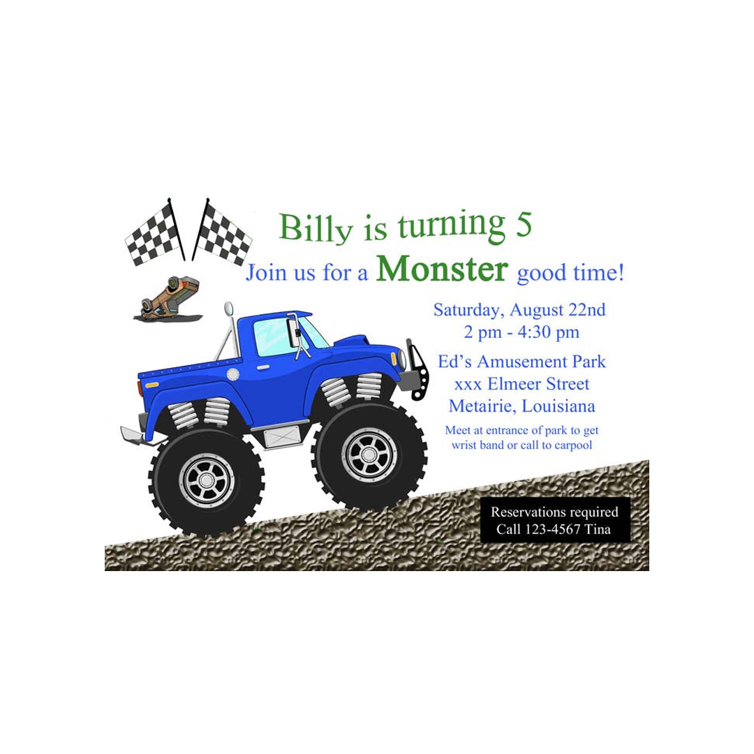 MONSTER TRUCK BLUE CUSTOM INVITATION