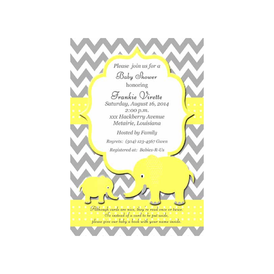 MOTHER AND BABY ELEPHANT CUSTOM INVITATION