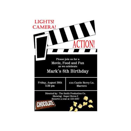 MOVIE SCENE CLAPBOARD CUSTOM INVITATION