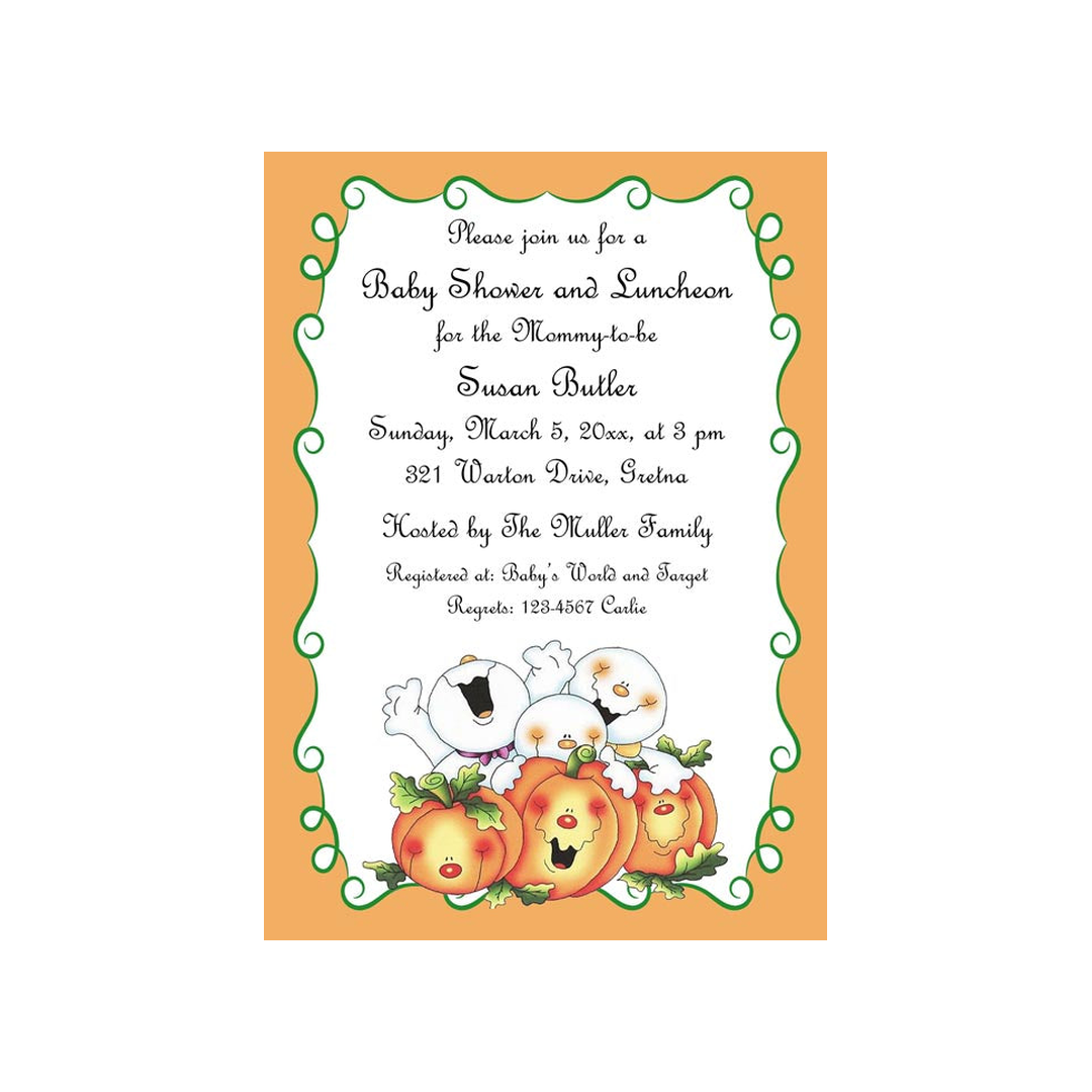 MULTIPLE BABY GHOSTS AND PUMPKINS CUSTOM INVITATION