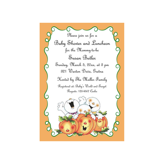 MULTIPLE BABY GHOSTS AND PUMPKINS CUSTOM INVITATION