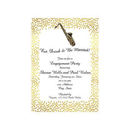MUSICAL INSTRUMENT AND GOLD BORDER CUSTOM INVITATION