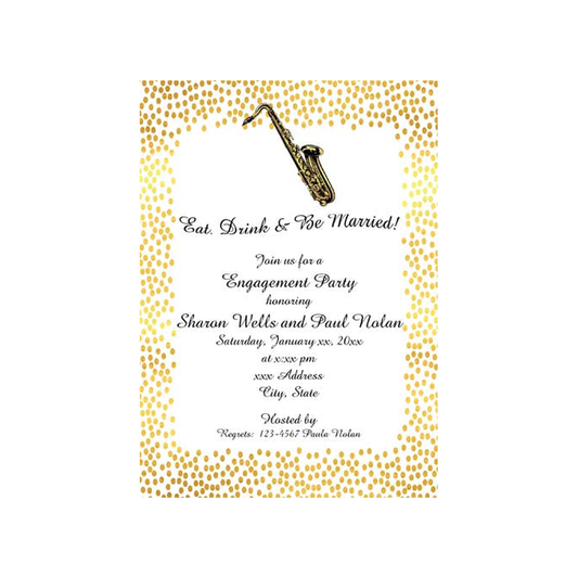 MUSICAL INSTRUMENT AND GOLD BORDER CUSTOM INVITATION