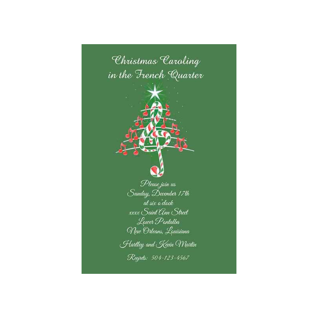 MUSICAL NOTES ON CHRISTMAS TREE CUSTOM INVITATION