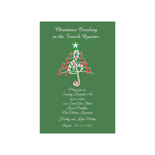 MUSICAL NOTES ON CHRISTMAS TREE CUSTOM INVITATION