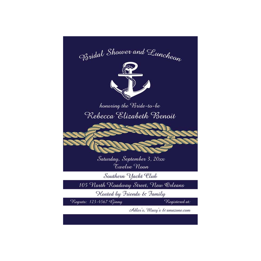 NAUTICAL ANCHOR AND ROPE CUSTOM INVITATION