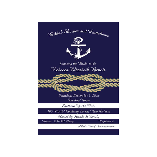 NAUTICAL ANCHOR AND ROPE CUSTOM INVITATION