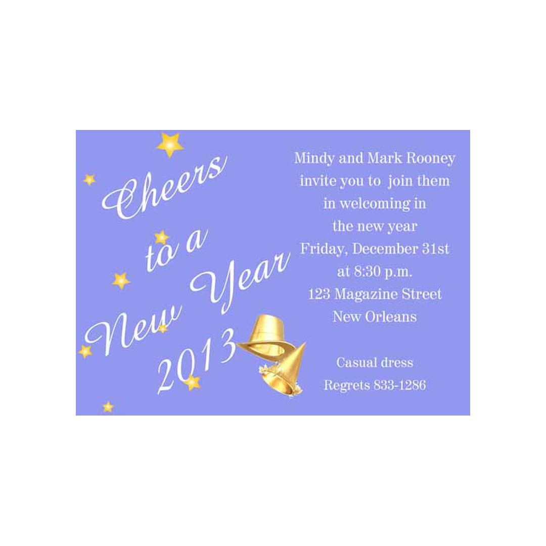 NEW YEARS GOLD HATS AND STARS CUSTOM INVITATION