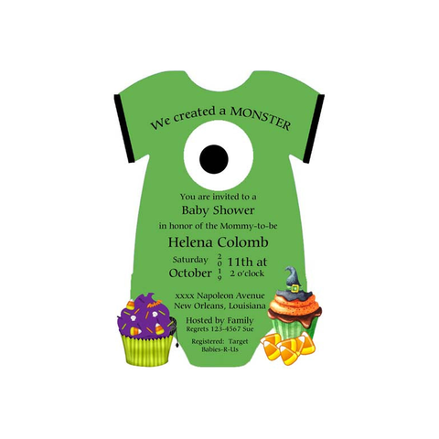 ONESIE MONSTER EYE FACE CUSTOM INVITATION