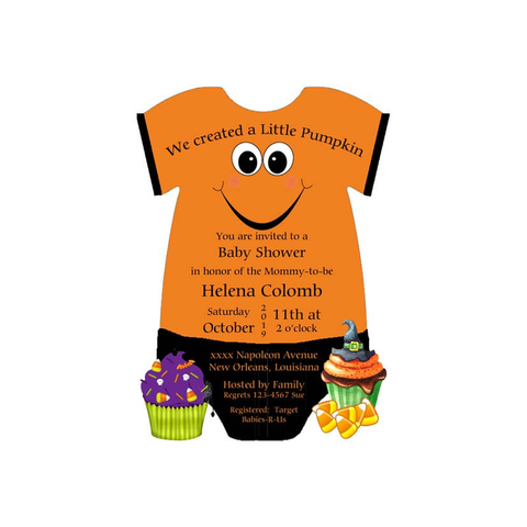 ONESIE PUMPKIN FACE CUSTOM INVITATION