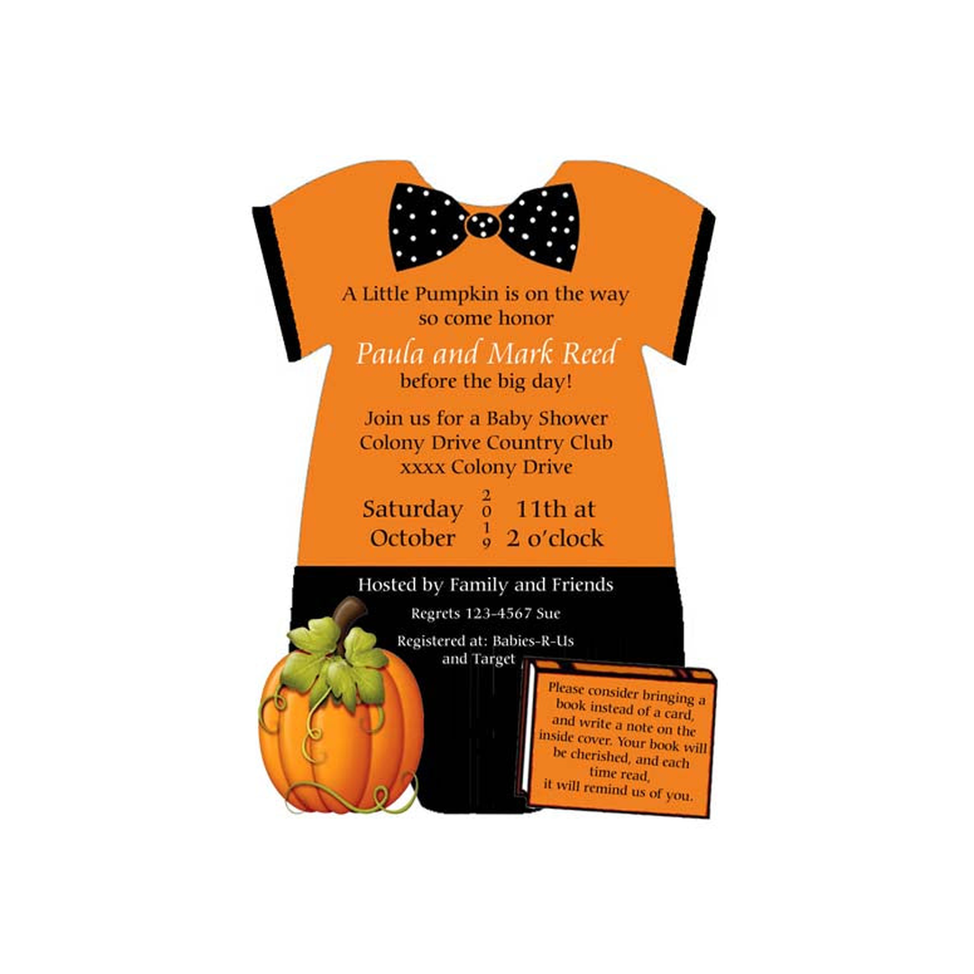 ORANGE BLACK ONESIE OUTFIT CUSTOM INVITATION