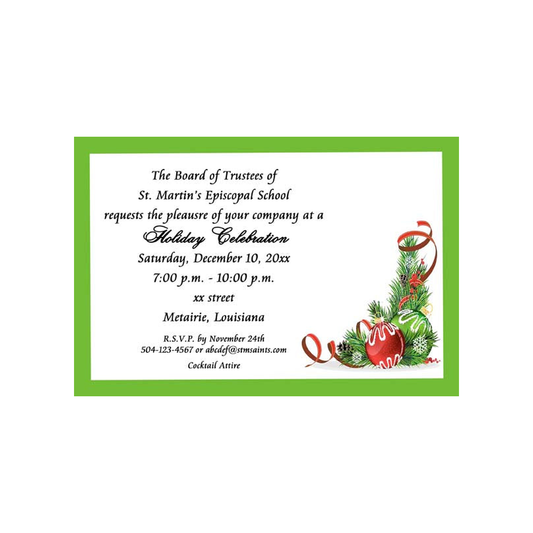 ORNAMENTS AND RIBBONS IN THE CORNER CUSTOM INVITATION