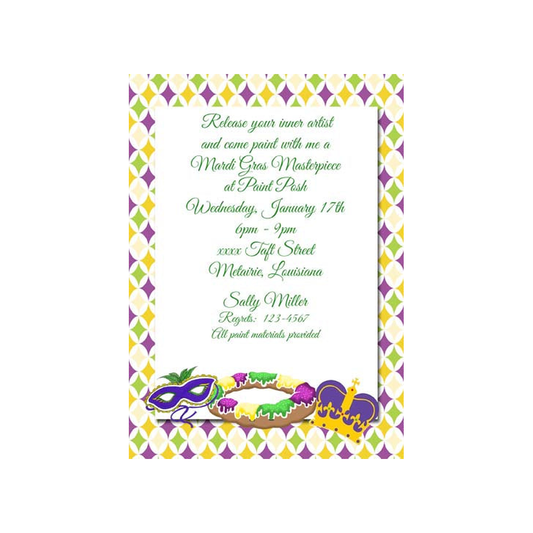 PAINTING MARDI GRAS ICONS CUSTOM INVITATION