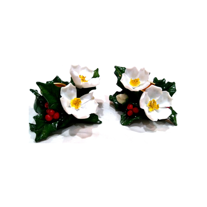 PAIR OF CHRISTMAS ROSE CANDLE HOLDER