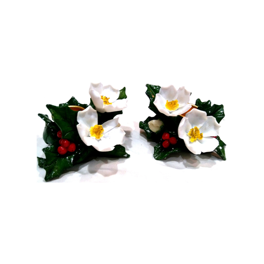 PAIR OF CHRISTMAS ROSE CANDLE HOLDER