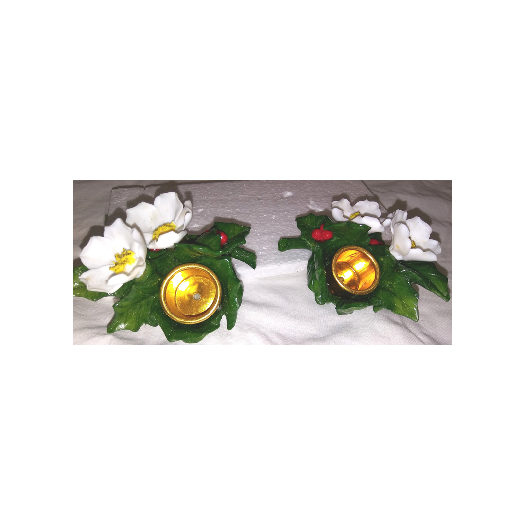 PAIR OF CHRISTMAS ROSE CANDLE HOLDER