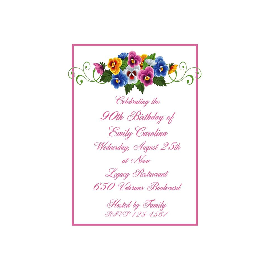 PANSY FLORAL SPRAY CUSTOM INVITATION