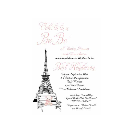 PARIS BENCH AND EIFFEL TOWER CUSTOM INVITATION