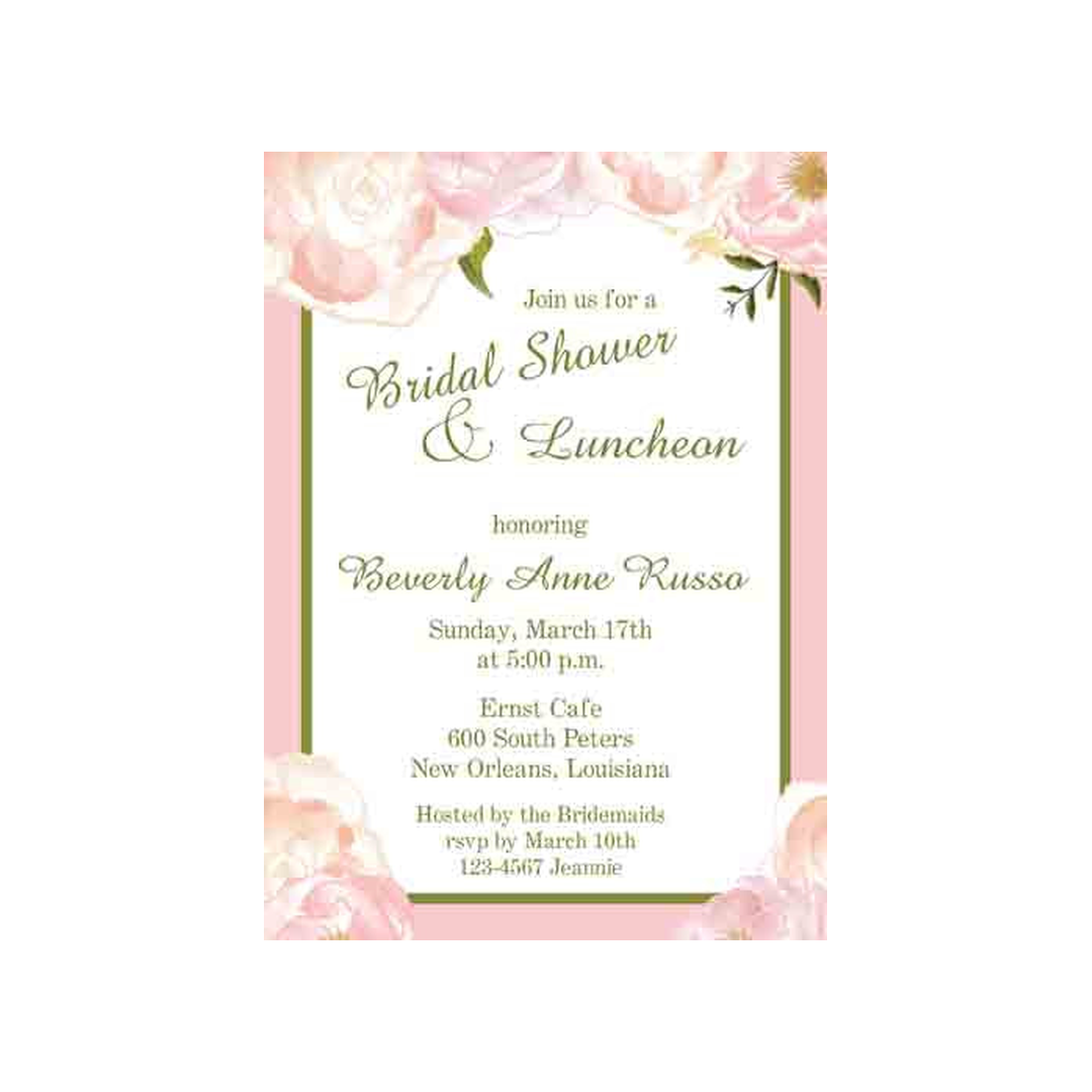 PEACH-PINK 4 CORNER ROSES CUSTOM INVITATION