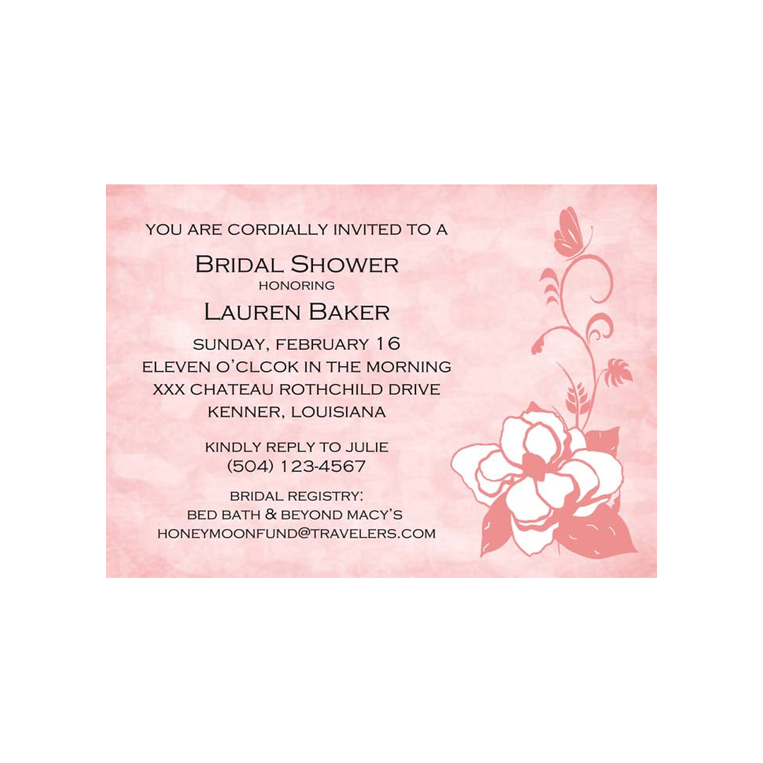 PEACHY MAGNOLIA SILHOUETTE FLOWERS CUSTOM INVITATION