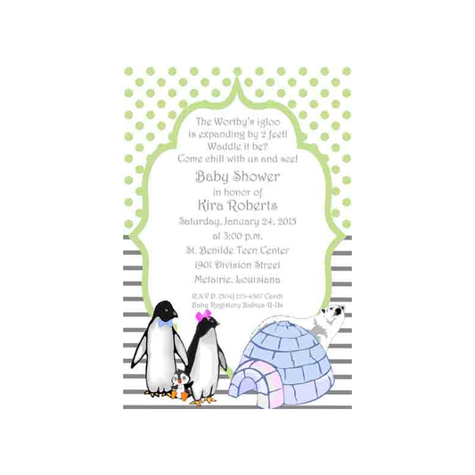 PENGUINS AND IGLOO CUSTOM INVITATION