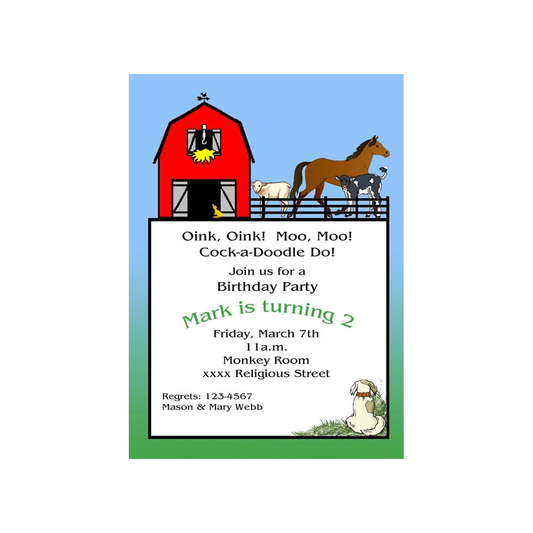 PETTING ZOO OR FARMER'S BARN CUSTOM INVITATION