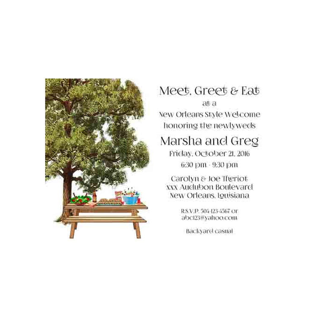 PICNIC TABLE UNDER THE OAKS CUSTOM INVITATION