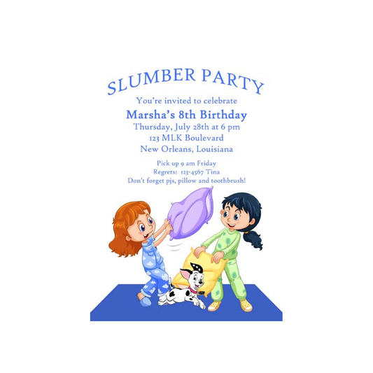 PILLOW FIGHTING GIRLS CUSTOM INVITATION