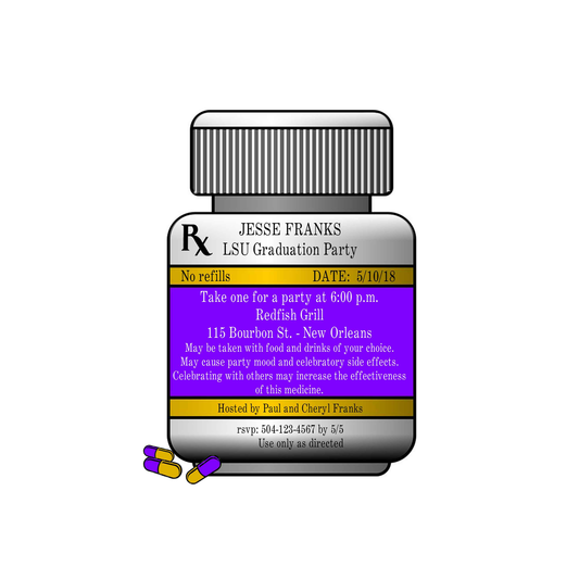 PILL BOTTLE GRADUATION CUSTOM INVITATION