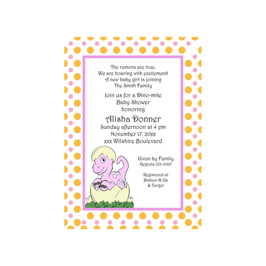 PINK BABY DINO IN EGG CUSTOM INVITATION