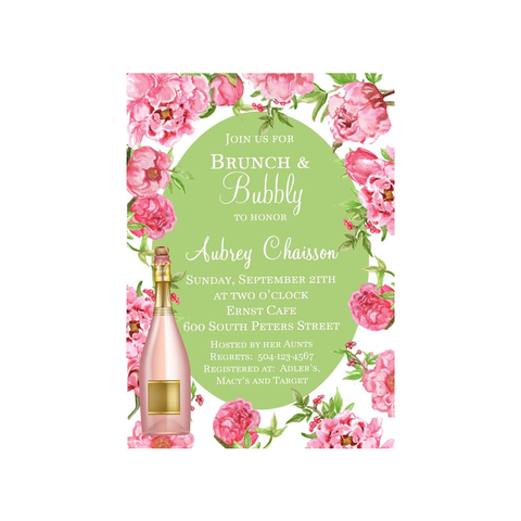 PINK FLOWERS AND CHAMPAGNE CUSTOM INVITATION