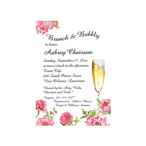 PINK FLOWERS AND FLUTES CUSTOM INVITATION