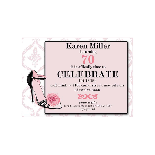 PINK FLOWER ON SHOE CUSTOM INVITATION