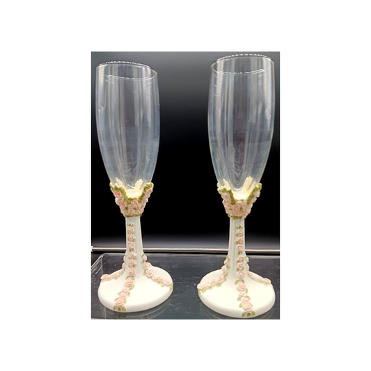 PINK ROSE STEM TOASTING GLASSES